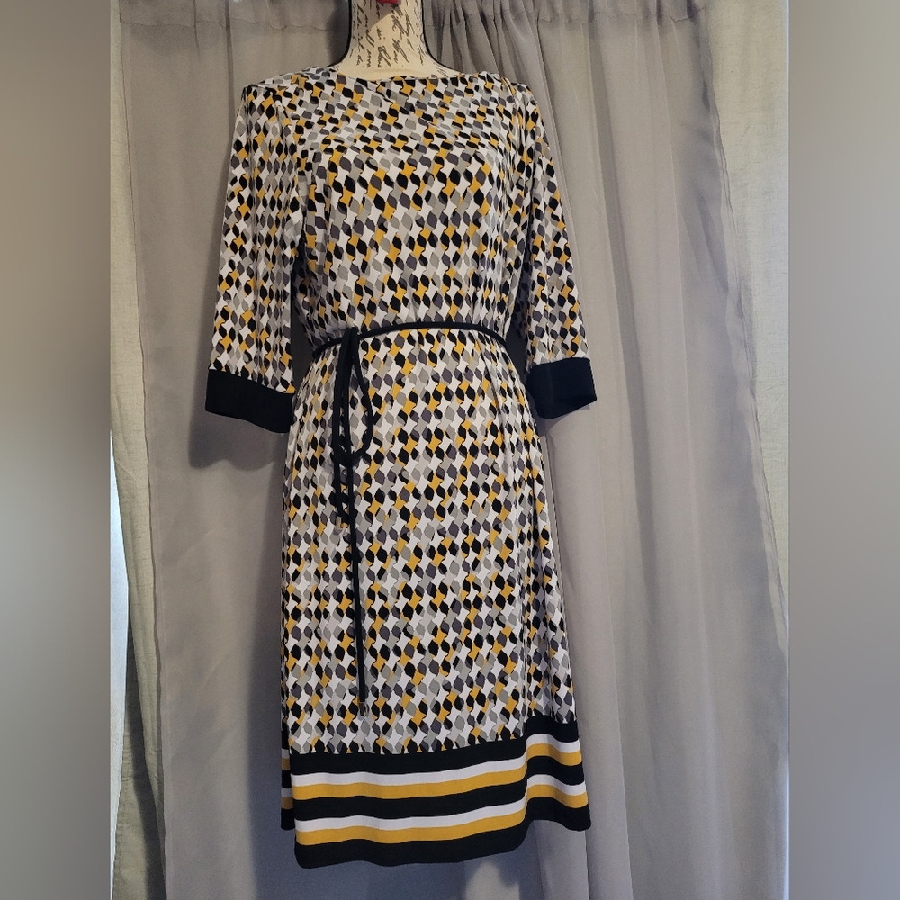 Liz Claiborne Black and Yellow Patterned Midi Dress